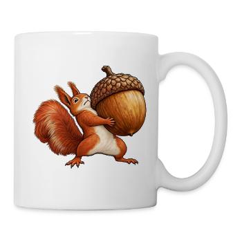 Rotes Eichhörnchen mit einer riesigen Eichel - Tasse - Weiß - Rechts