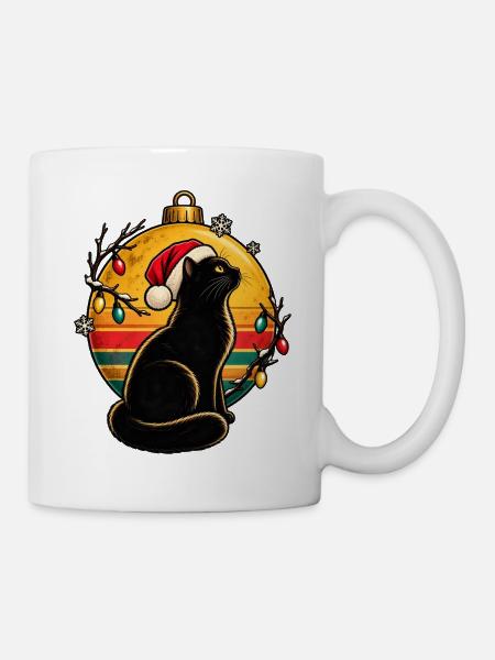 Schwarzer Kater im Weihnachtszauber - Tasse - Weiß