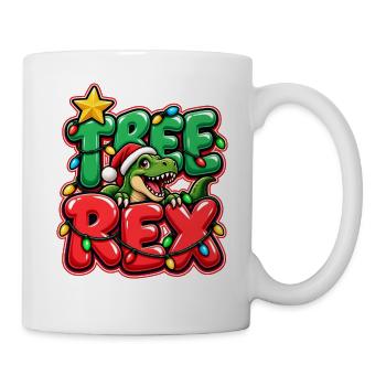 Dino Weihnachtsdino mit Lichterkette - Tasse - Weiß - Rechts