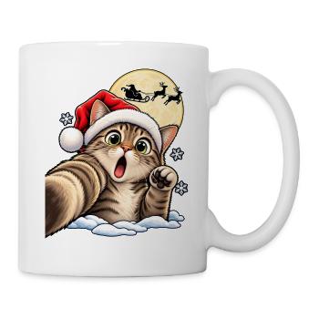 Kätzchen im Santa-Hut vor Mondschlitten - Tasse - Weiß - Rechts