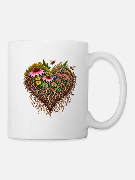 Wurzelherz Blumenpracht - Tasse - Weiß