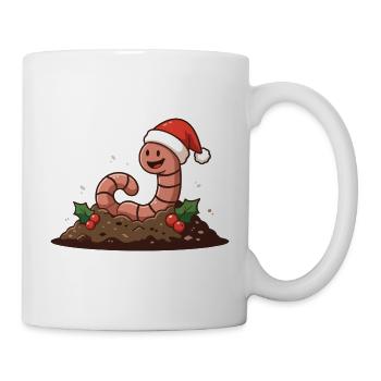 Regenwurm im Weihnachtshut – Weihnachtsthema - Tasse - Weiß - Rechts