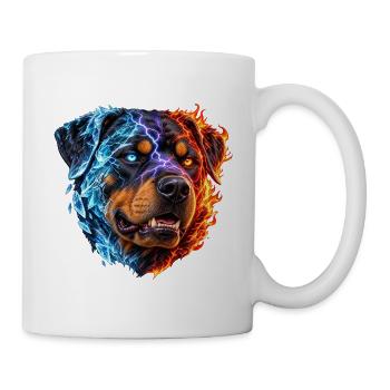 Rottweiler-Feuer und Eis – Hundeporträt - Tasse - Weiß - Rechts