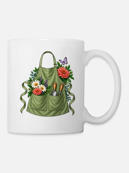 Gärtnerin Geschenkidee Gartenschürze Werkzeug - Tasse - Weiß