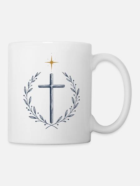 Kreuzkranz mit Sternenkrone - Tasse - Weiß