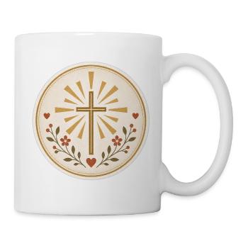 Sonnenkreuz Blütenkranz - Tasse - Weiß - Rechts