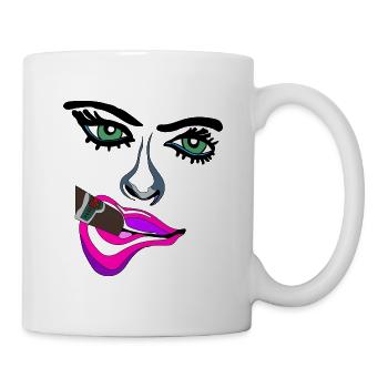 Pop-Art Neonlippen Gesicht - Tasse - Weiß - Rechts