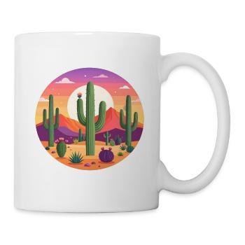 Kaktus Wüste Retro Badge Landschaft Bunt T-Shirt - Tasse - Weiß - Rechts