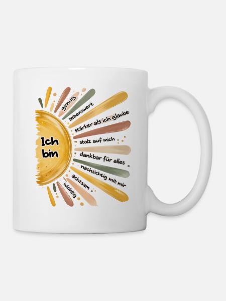 Ich bin genug – Positive Affirmationen Sonne - Tasse - Weiß