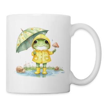 Frosch Regenmantel Regenschirm Aquarell T-Shirt - Tasse - Weiß - Rechts