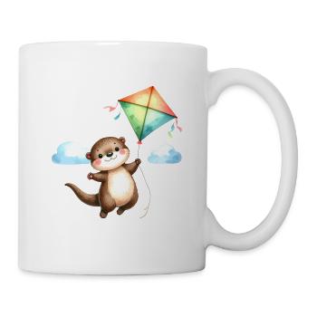 Comic Otter Drachen Steigen Herbst Wind  - Tasse - Weiß - Rechts