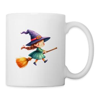Kleine Comic Hexe Hexenhut Hexenbesen T-Shirt - Tasse - Weiß - Rechts