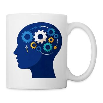 Kopf Zahnräder Wissen Intelligenz Blau T-Shirt - Tasse - Weiß - Rechts