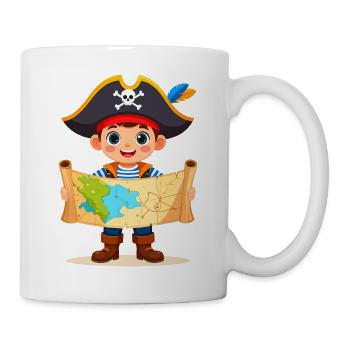 Kleiner Kawaii Pirat Schatzkarte Kinder T-Shirt - Tasse - Weiß - Rechts