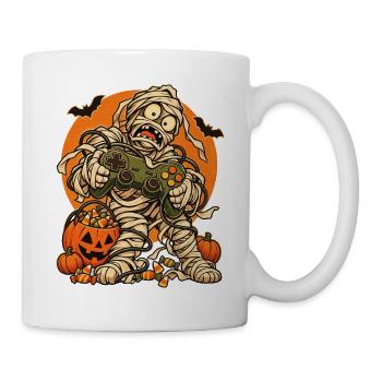 Halloween-Mumie Gamer mit Kabelsalat - Tasse - Weiß - Rechts