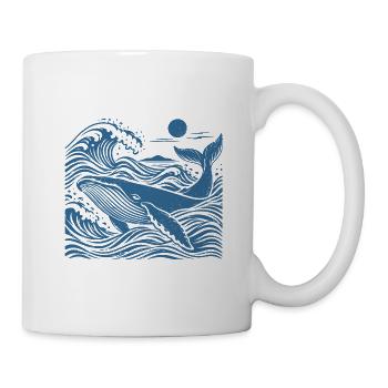 Welle und Wal: Blaue Welle - Tasse - Weiß - Rechts