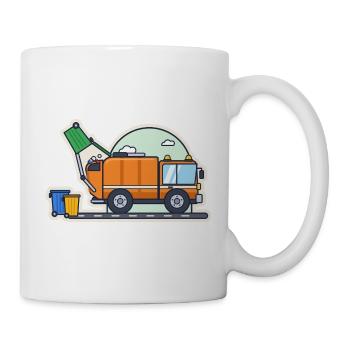 Müllauto leert eine Mülltonne - Tasse - Weiß - Rechts