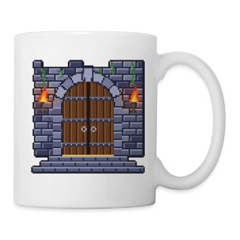 Pixel Art Kerkertor mit zwei brennenden Fackeln - Tasse - Weiß - Rechts