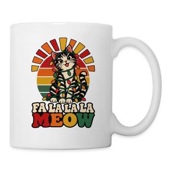 Katze mit Lichterkette Weihnachten - Tasse - Weiß - Rechts