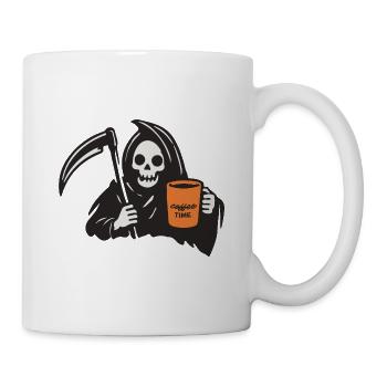 Halloween Sensenmann  mit Kaffeebecher - Tasse - Weiß - Rechts