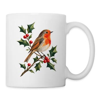 Rotkehlchen auf Stechpalme im Polygon-Stil  - Tasse - Weiß - Rechts