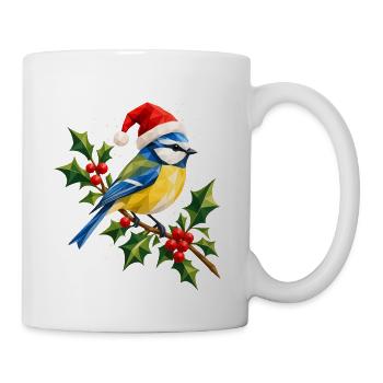 Weihnachtliche Blaumeise auf Stechpalme - Tasse - Weiß - Rechts