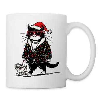 Cool Christmas Lights Cat Walking Dog - Tasse - Weiß - Rechts