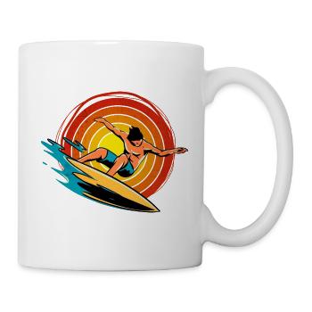 Surfer auf einer Welle mit Retro-Sonnenuntergang - Tasse - Weiß - Rechts