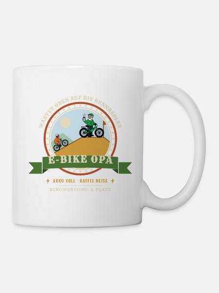 E-Bike Opa – Rennradler bergauf Pedelec Radtour - Tasse - Weiß