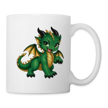 Frecher grüner Drache – Süßes Fantasy Drachenbaby - Tasse - Weiß - Rechts