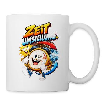 Zeitumstellung Cartoon Uhr Motiv - Tasse - Weiß - Rechts