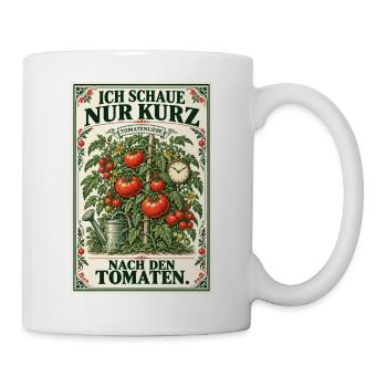 Nur kurz nach den Tomaten – Vintage-Gartenmotiv - Tasse - Weiß - Rechts