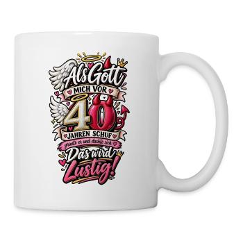 40. Geburtstag – Engel trifft Teufel - Tasse - Weiß - Rechts