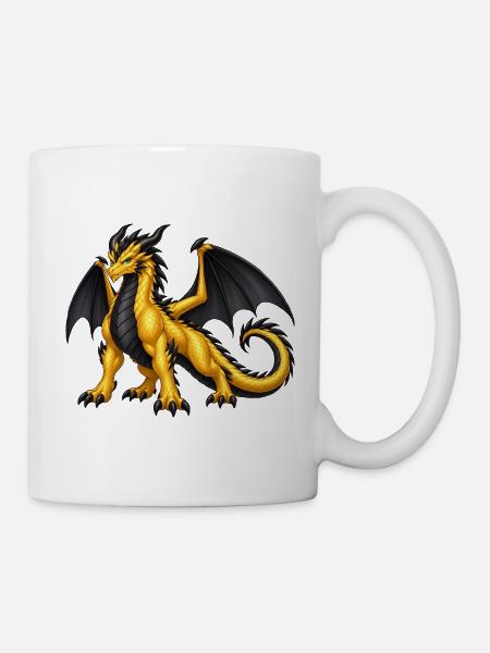 Goldener Drache – Majestätischer Fantasy Drache - Tasse - Weiß