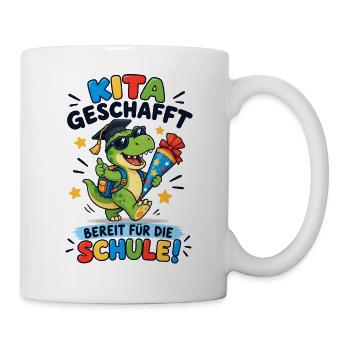 Kita geschafft Einschulung Dino - Tasse - Weiß - Rechts
