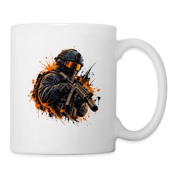 Taktischer Soldat mit Farb Spritzern - Gamer Motiv - Tasse - Weiß - Rechts