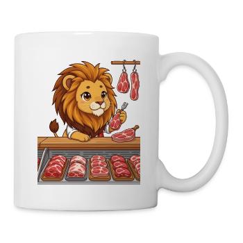 Löwe in der Fleischerei Metzger Chibi Design - Tasse - Weiß - Rechts