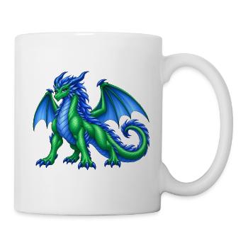 Majestätische Drachenmutter – Blau Grüner Drache - Tasse - Weiß - Rechts