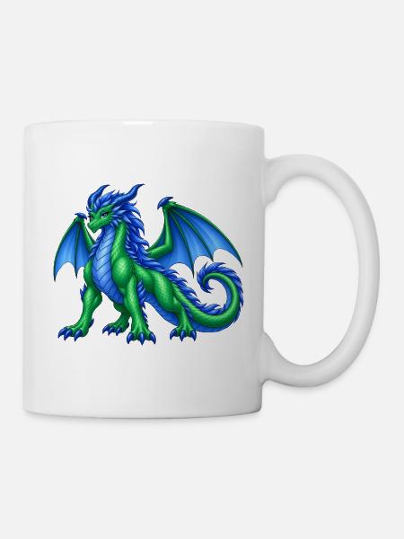 Majestätische Drachenmutter – Blau Grüner Drache - Tasse - Weiß