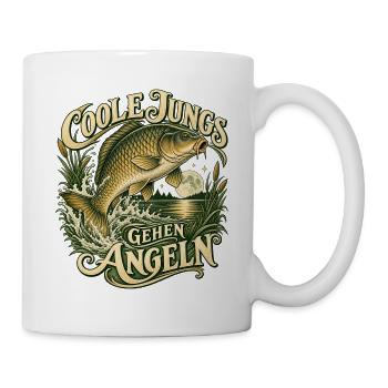 Angler Spruch Jungen Karpfen Mond Papa Sohn - Tasse - Weiß - Rechts