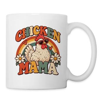 Chicken Mama Lustiges Retro Bauer Hühner Mutter - Tasse - Weiß - Rechts