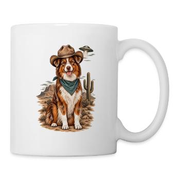 Australian Shepherd Cowboy – Vater von Western Australia - Tasse - Weiß - Rechts