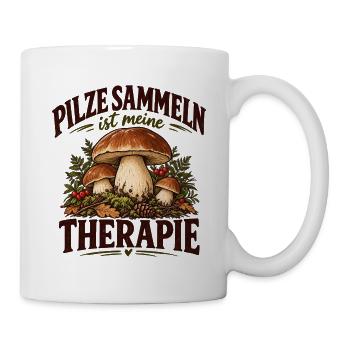 Pilze Sammeln ist meine Therapie Pilzsammler Shirt - Tasse - Weiß - Rechts