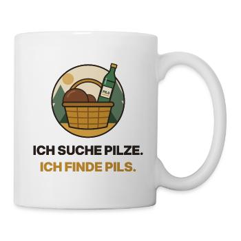 Pilzsuche im Bierkorb - Tasse - Weiß - Rechts