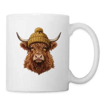 Hochlandrind mit Strickmütze - Tasse - Weiß - Rechts