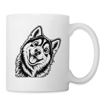 Fröhliche Husky Design - Tasse - Weiß - Rechts