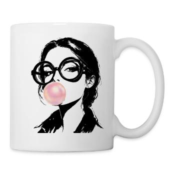 Portrait einer Frau Streetart mit rosa Kaugummi  - Tasse - Weiß - Rechts