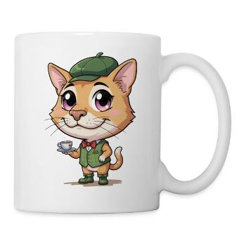 Katzenbarista im Grünen Outfit - Tasse - Weiß - Rechts
