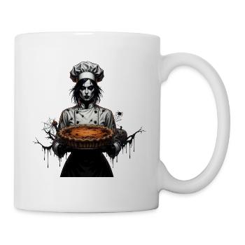 Gruselige Köchin mit Kürbiskuchen - Tasse - Weiß - Rechts