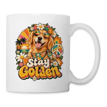 Stay Golden Hund Retro Blüten - Tasse - Weiß - Rechts